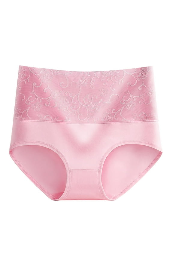 Women's Underwear, High Waist Embroidered Rose Panties, Tummy Control Cotton Briefs with Lace Trim, 5-Pack Comfortable Shaping Underwear for Everyday Wear