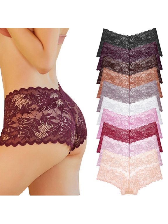 Women's Underwear, Lace Seamless Soft Briefs, Comfort Triangle Panties Red, M