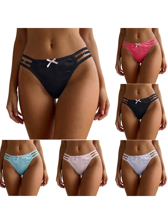 Women's Underwear, Low-Rise Sheer Lace Thong with Cotton Crotch, Comfort T-Back Panties Pink, M