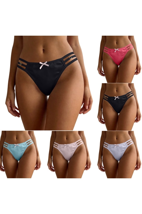 Women's Underwear, Low-Rise Sheer Lace Thong with Cotton Crotch, Comfort T-Back Panties Pink, S