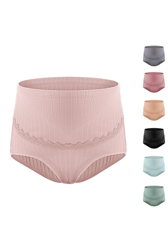 Women's Underwear, Maternity High Waist Panties, Adjustable Belly Support Briefs, Lace Trim Cotton Underwear for Pregnancy Comfort