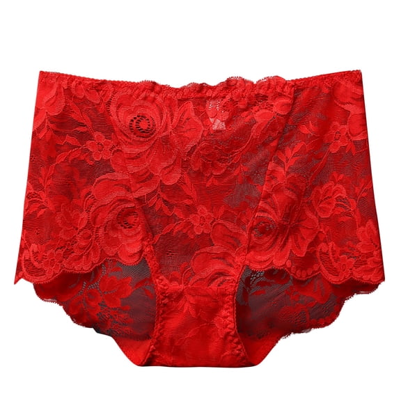 Lovzfmll Women's Underwear, Seamless Lace Trim Briefs, Plus Size High Waist Tummy Control Panties, Breathable See-Through with Butt Lifting