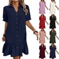 thumbnail image 1 of Lovzfmll Women's V Neck Short Sleeve Ruffle Hem Solid Shirt Mini Dress, Loose Casual Dress Pink, M, 1 of 6