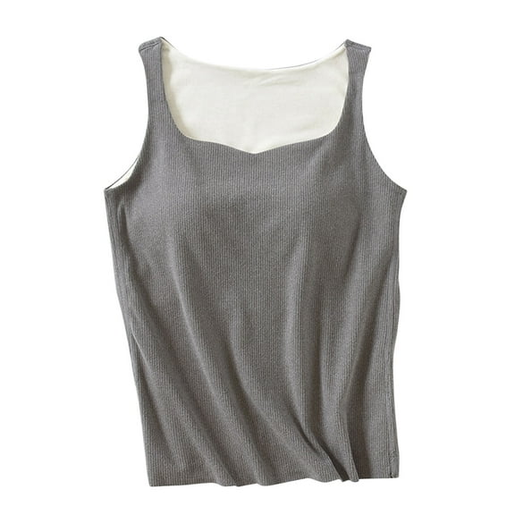 Lovzfmll Women's V-Neck Sleeveless Thermal Top with Built-in Bra Pads, Solid Color Slim-Fit Design for Seamless Layering Under Clothing