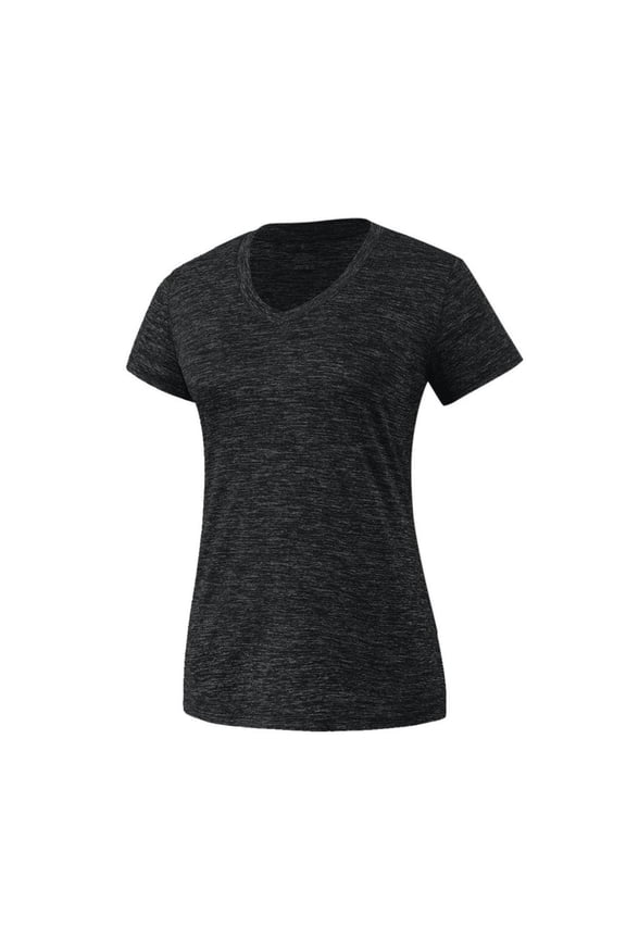 Women's V Neck Summer Short Sleeve Solid T-shirt Tops Run Fitness Sportswear Black S