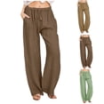 thumbnail image 1 of Lovzfmll Women's Wide Leg Pants, Linen Blend Palazzo Pants with Drawstring, Solid Color Loose Fit Full Length Trousers, 1 of 6
