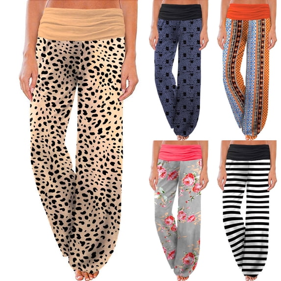 Lovzfmll Women's Wide Leg Pants, Printed Elastic Waist, Active Casual Full Length Pants Brown, S