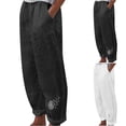 thumbnail image 1 of Lovzfmll Women's Wide Leg Pants, Printed Linen Elastic Waist, Casual Ankle Length Pants Black, S, 1 of 6