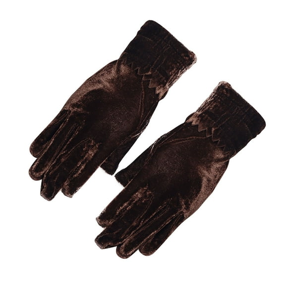 Lovzfmll Women's Winter Gloves, Velvet Fleece Lined Ribbed Cuff, Solid Color Cold Proof Handwear for Elegant Occasions, Coffee