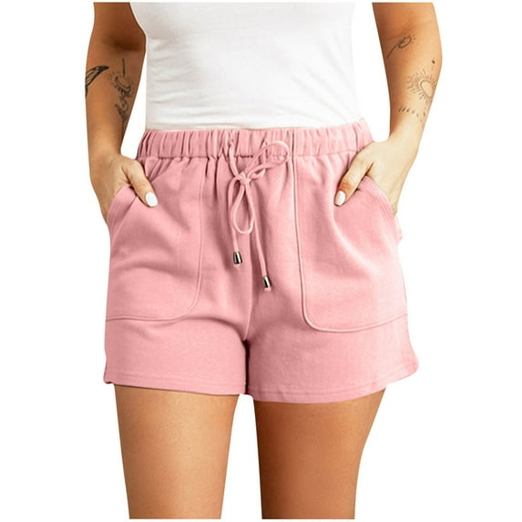 Lovzfmll Womens Shorts, Plus Size Quick Drying Walking Daily Lightweight Summer Loose and Comfortable Fashion Casual Solid Color Rope Tie Shorts Yoga Sport Short Pants Pink L