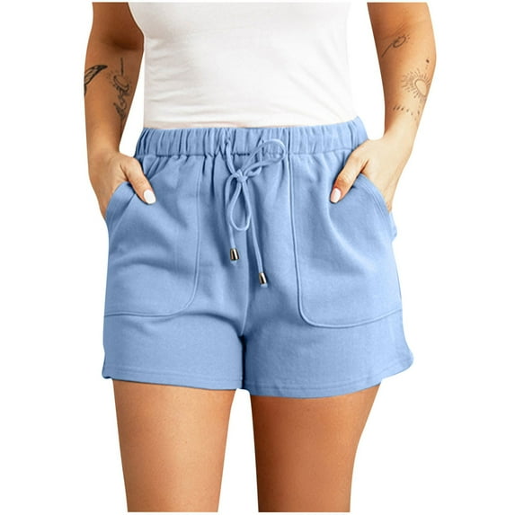 Lovzfmll Womens Shorts, Plus Size Quick Drying Walking Daily Lightweight Summer Loose and Comfortable Fashion Casual Solid Color Rope Tie Shorts Yoga Sport Short Pants Sky Blue L