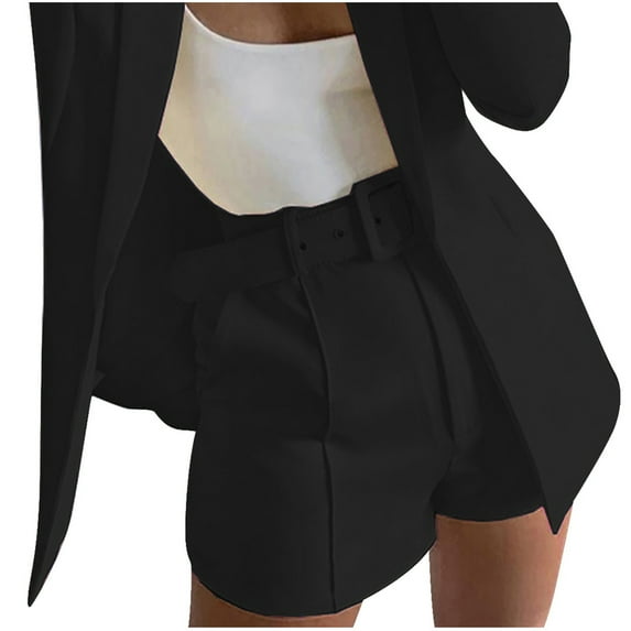 Lovzfmll Womens Shorts, Plus Size Summer Loose and Comfortable Fashion Quick Drying Walking Daily Casual Solid Color Suit Pant With Pockets Waisted With Belt Women Short Black XL
