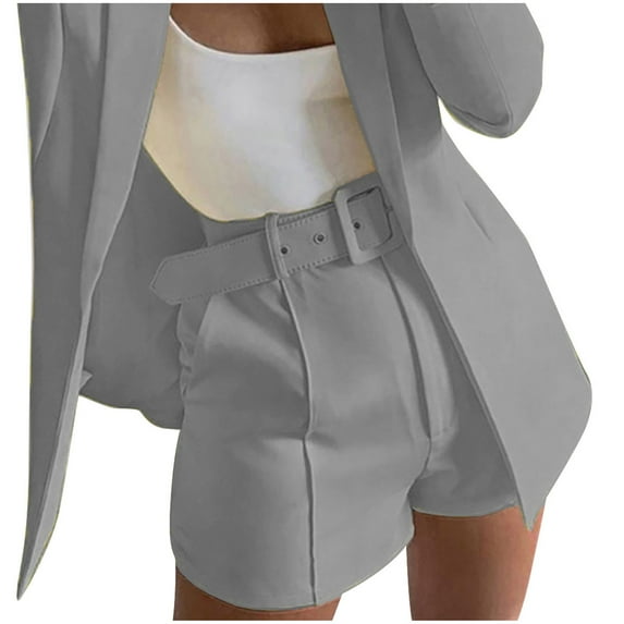 Lovzfmll Womens Shorts, Plus Size Summer Loose and Comfortable Fashion Quick Drying Walking Daily Casual Solid Color Suit Pant With Pockets Waisted With Belt Women Short Gray S