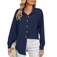 thumbnail image 1 of Lovzfmll Womens Summer Blouse V-Neck Long Sleeve Lightweight Flowy Shirts Dressy Casual Daily Loose Comfortable Cute Solid Color Breathable Button Lapel Tops with Pockets Navy XL, 1 of 7