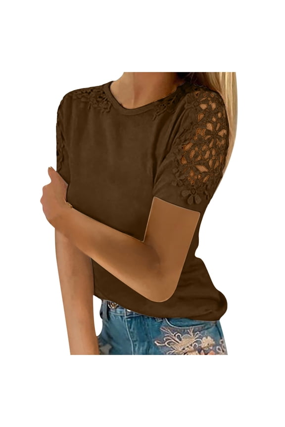Womens Summer Oversized Tops! Women's Tech Stretch Short-Sleeve Crewneck T-Shirt (Available in Plus Size) Brown M