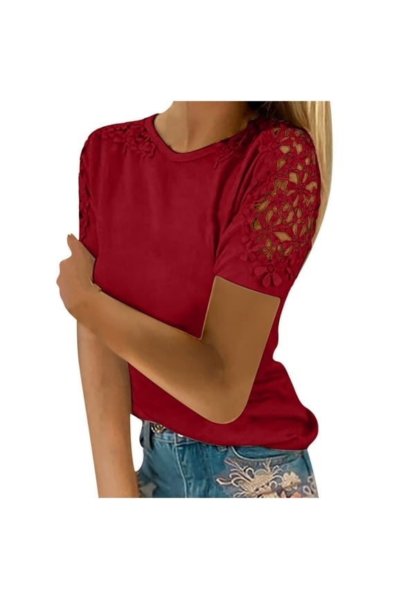 Womens Summer Oversized Tops! Women's Tech Stretch Short-Sleeve Crewneck T-Shirt (Available in Plus Size) Red L