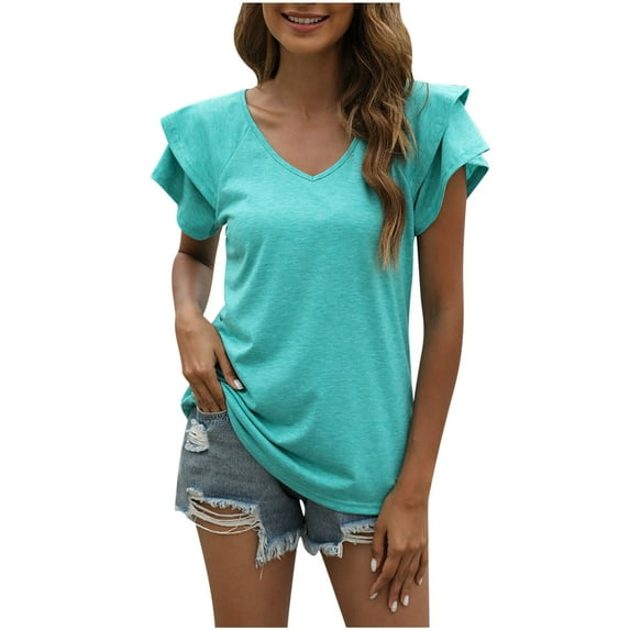Lovzfmll Womens Summer Tops! Womens Summer T Shirts Casual Short Sleeve Tops Trendy Blouses V Neck Tunic Army Green XL