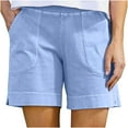 thumbnail image 1 of Lovzfmll Womens shorts, Plus Size Cotton and Linen Summer Loose and Casual Solid Color Comfortable With Pocket Casual Quick Drying Walking Lightweight Women Shorts Light Blue M, 1 of 5