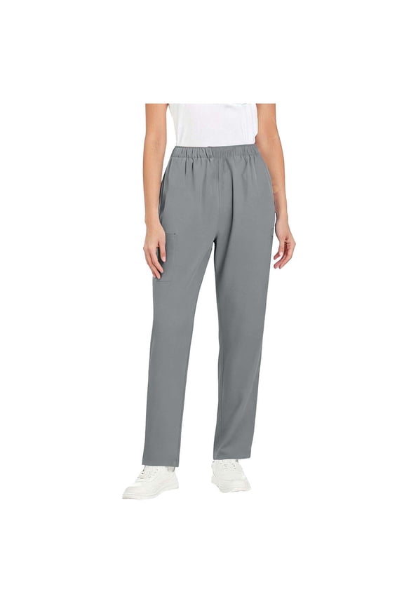Work Uniform Pants for Women, Straight Leg Elastic Waist Trousers, Solid Color Utility Scrubs with Pockets Gray, 3XL