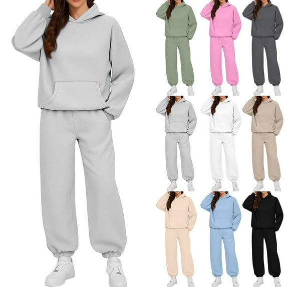Lovzfmll Women's Workout Set, 2-Piece Hoodie & Jogger Pants with Pocket, Casual Solid Color Athletic Outfit