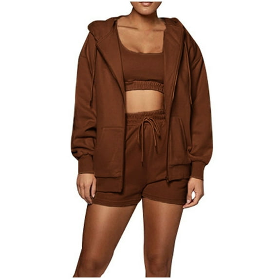 Lovzfmll Workout Sets for Women, 2 Piece Zip Up Hoodie Jacket and Shorts Set, Loose Fit Casual Running Athletic Outfits