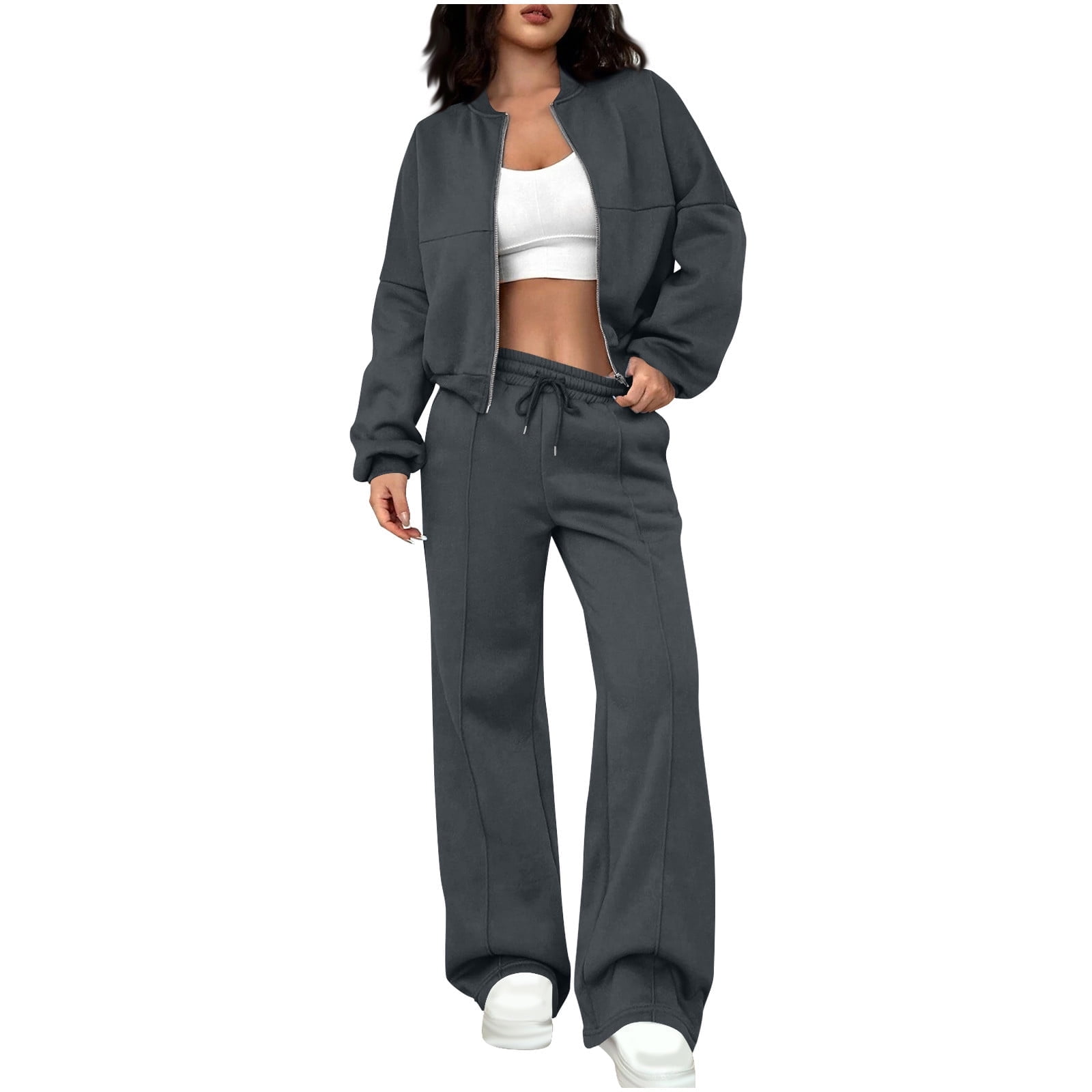 Lovzfmll Workout Sets for Women, 2 Piece Zip-Up Jacket and