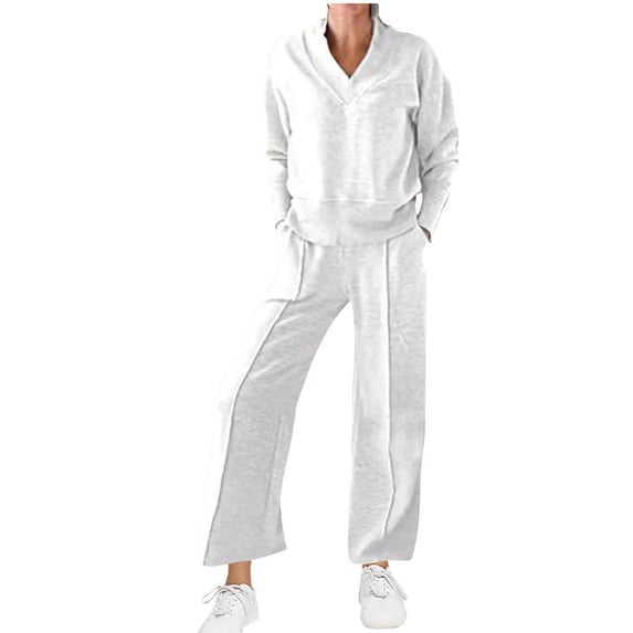 Lovzfmll Workout Sets for Women, Plus Size Long Sleeve Tops and Pants Set, Solid Color Loose Fit Athletic Outfits for Fall