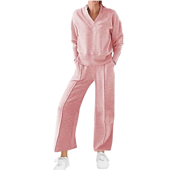 Lovzfmll Workout Sets for Women, Plus Size Long Sleeve Tops and Pants Set, Solid Color Loose Fit Athletic Outfits for Fall