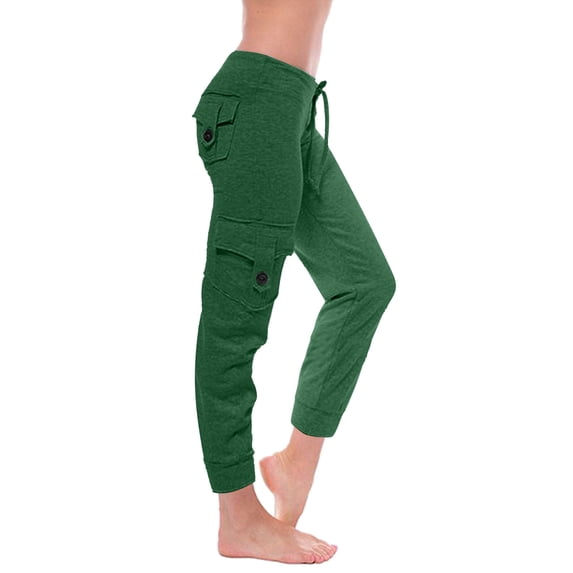Lovzfmll Yoga Pants, Women Workout Out Leggings Stretch Waist Button Pocket Yoga Gym Cropped Trousers, Green XL