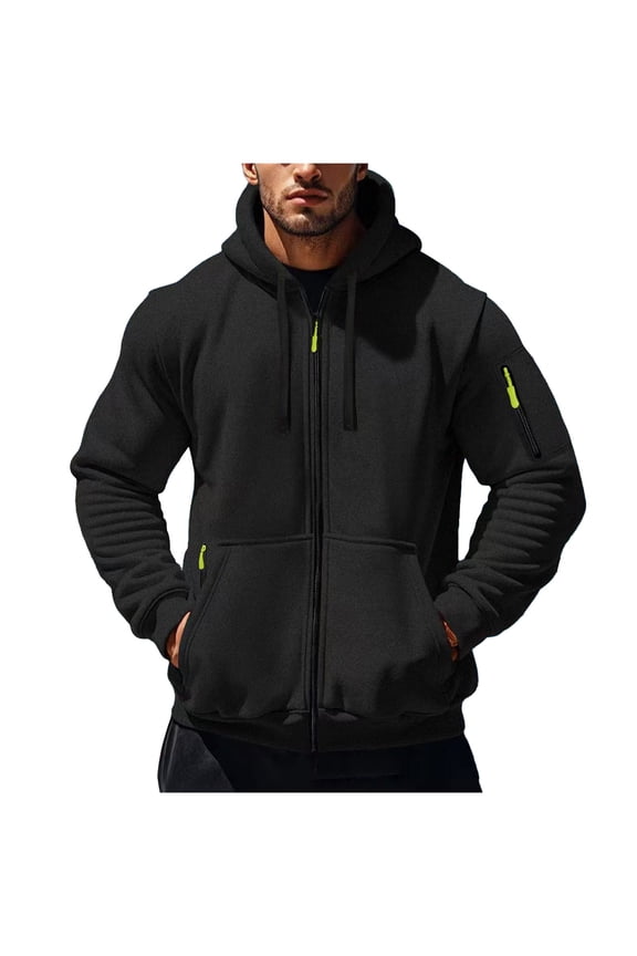 Zip Up Hoodie for Men, Solid Color Casual Long Sleeve Essentials Sweatshirt with Hood, Soft Fall Outerwear, Hoodies for Men