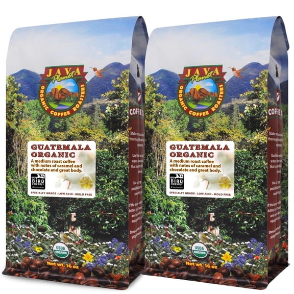 Low Acid Organic Coffee  Whole Bean, Mold-Free & Stomach Friendly by Java Planet, Guatemalan Single Origin Coffee, Medium Roast, Smooth Full Flavored, 2x1LB Bag