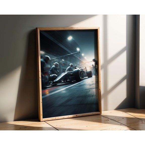 Low Angle Night Pit Stop Art Industrial Racing Speed Man Cave Art Poster , Poster Print Only