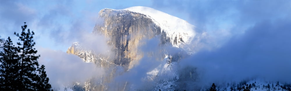 Low Angle View Of A Mountain Covered With Snow Half Dome Yosemite National Park California USA Canvas Art - Panoramic Images (36 x 12)