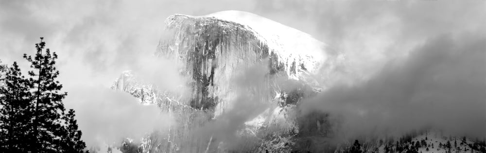 Low Angle View Of A Mountain Covered With Snow Half Dome Yosemite National Park California USA Canvas Art - Panoramic Images (6 x 18)