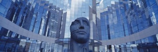 Low Angle View Of A Statue In Front Of Building La Defense Paris France Canvas Art - Panoramic Images (36 x 12)