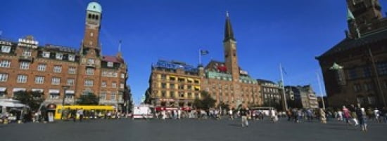 Low Angle View Of Buildings In A City City Hall Square Copenhagen Denmark Canvas Art - Panoramic Images (36 x 13)