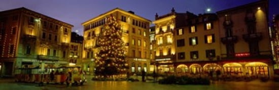 Low Angle View Of Buildings Piazza Della Riforma Lugano Switzerland Canvas Art - Panoramic Images (36 x 12)