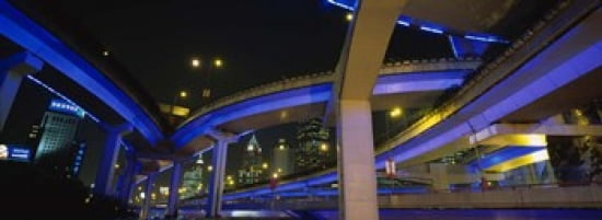 Low Angle View Of Overpasses Shanghai China Canvas Art - Panoramic Images (36 x 13)