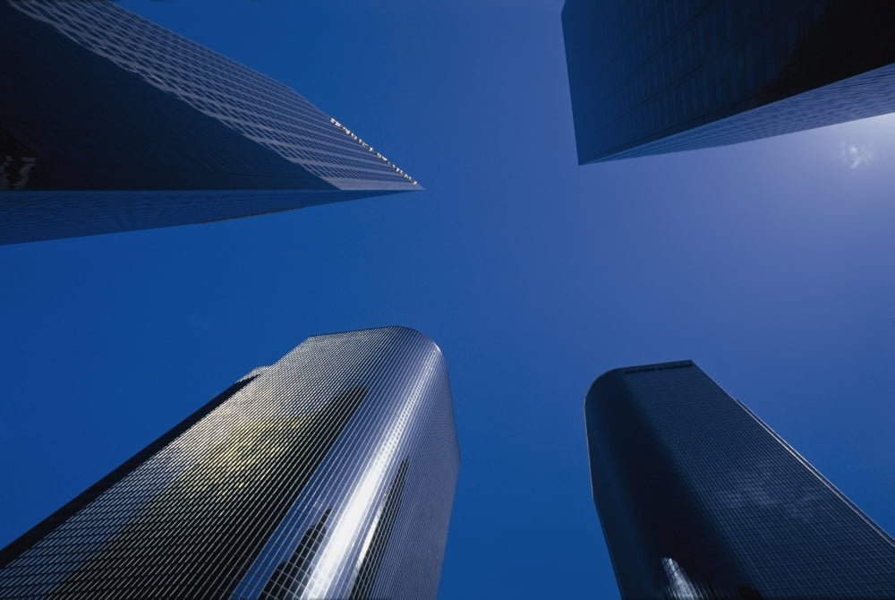 Low Angle View Of Skyscrapers In Los Angeles Canvas Art - Conor Caffrey Design Pics (18 x 12)