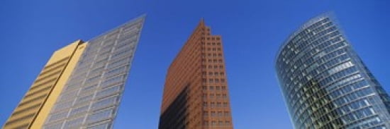 Low Angle View Of Skyscrapers Potsdam Square Berlin Germany Canvas Art - Panoramic Images (36 x 12)