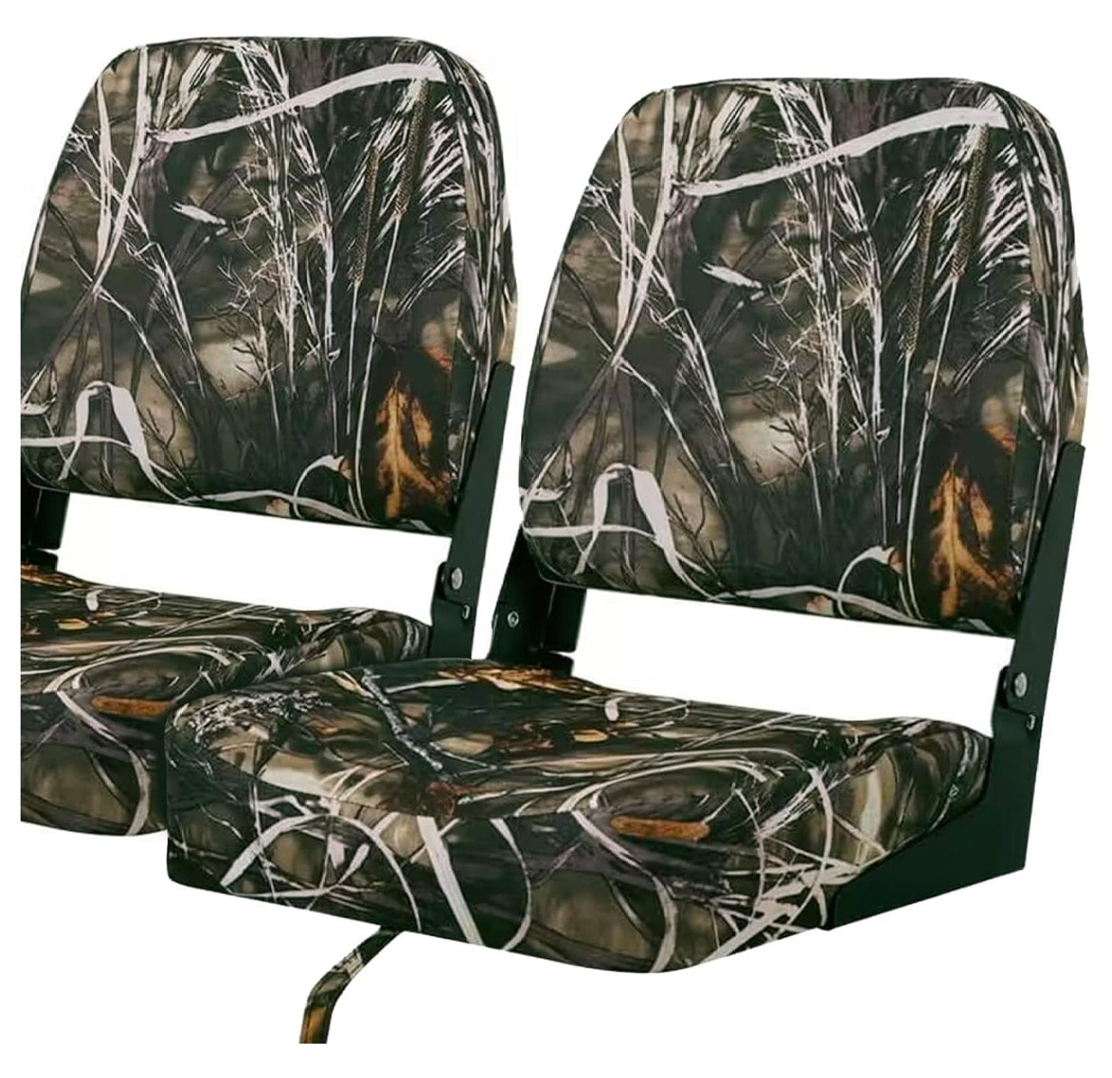 Low Back Boat Seats, Folding Boat Seats With Stainless Steel Screws,Aluminum Hinges&Padded,Fishing Boat Seat, 5 Colors are available(2-Pack) Camo(2-Pack 101S)