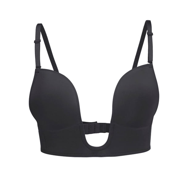 Low Back Bra for Women Wirefree Lifting Deep U Shaped Plunge Backless Bra with Convertible Clear Straps Sleep Bralette