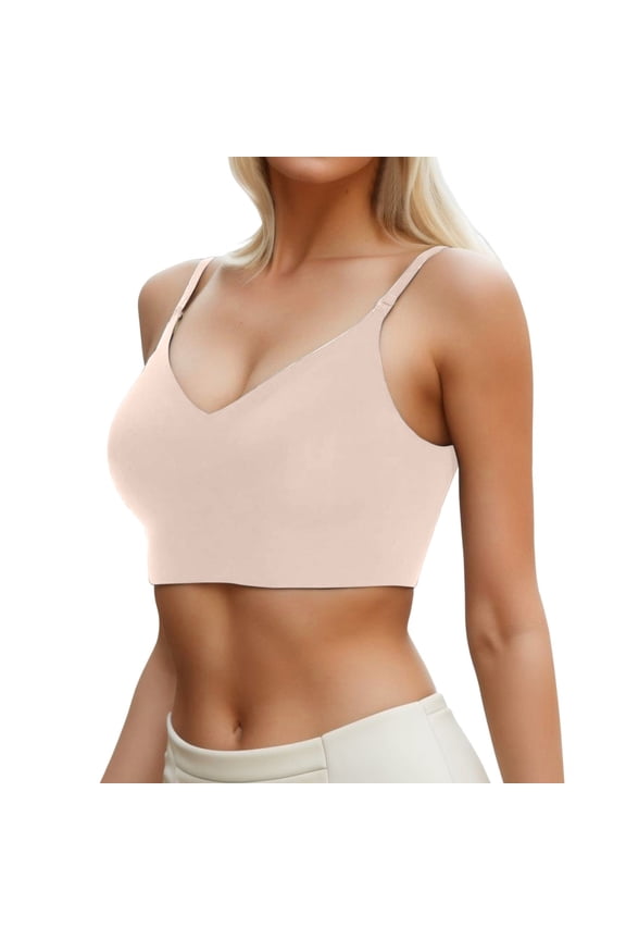Low Back Bras for Wome Seamless Invisible Backless Bra V Neck Bralette Multiway Bra No Show Low Cut Halter Bras with Padded