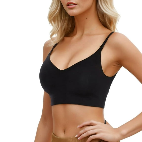 Low Back Bras for Wome Seamless Invisible Backless Bra V Neck Bralette Multiway Bra No Show Low Cut Halter Bras with Padded