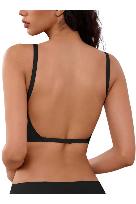 Low Back Bras for Women Backless - Halter Bra Padded Low Cut Seamless Wave Bras Scalloped V Neck Criss-Cross Multiway Bralette