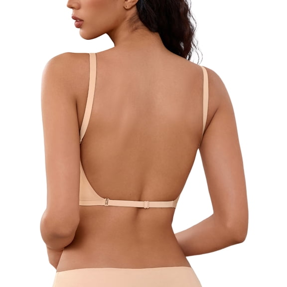 Low Back Bras for Women Backless - Halter Bra Padded Low Cut Seamless Wave Bras Scalloped V Neck Criss-Cross Multiway Bralette