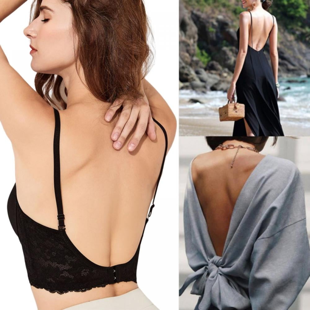 Women Low Back Bras Without Steel Ring Backless Bra Deep V Neck Sexy Lace  Backless Bralette