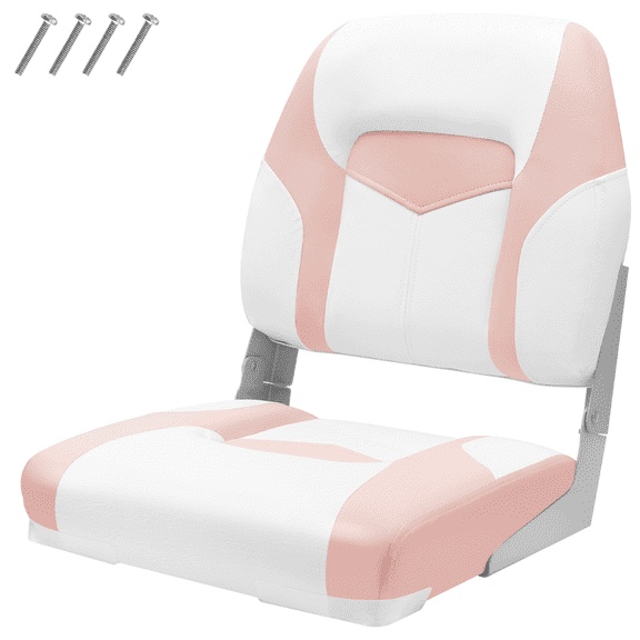 Low Back Fold-Down Boat Seat, Comfortable Waterproof Captain Chair with Thick Padding, Durable Aluminum Hinges & Stainless Steel Screws for Fishing Pink