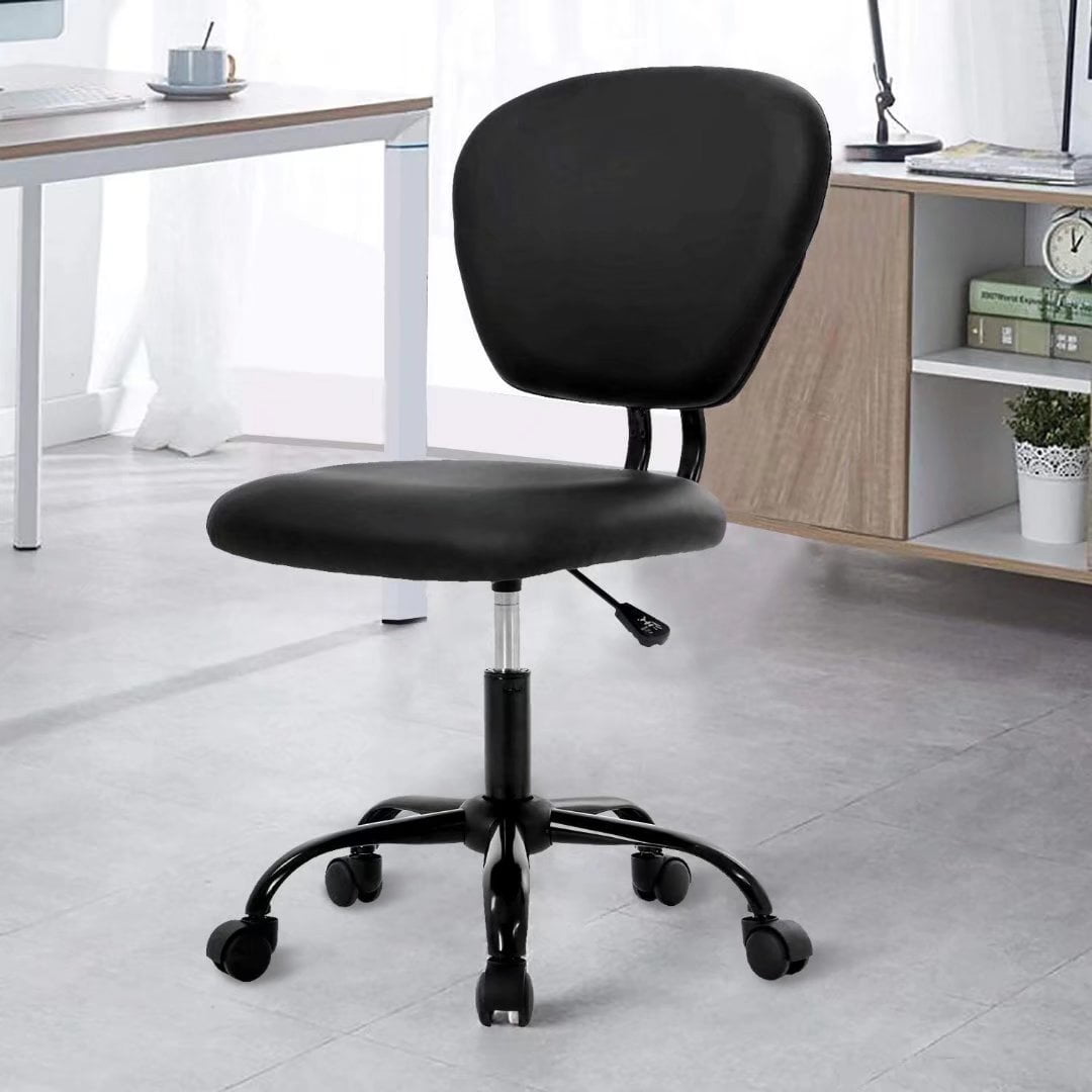 Low Back Simple Office Chair PU Leather Armless Task Chairs with Wheels ...