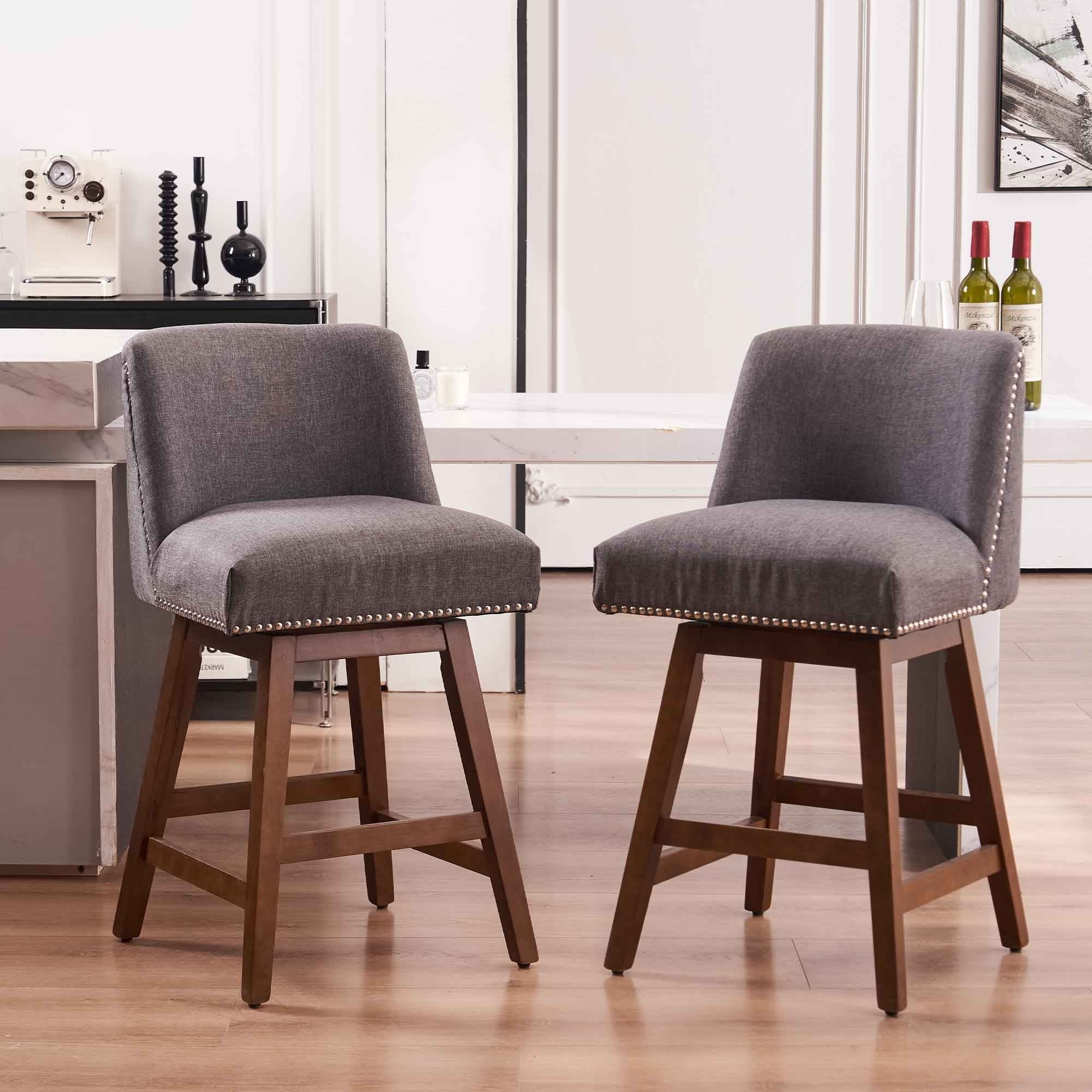 Low Back Swivel Bar Stools with Rivet Trim Set of 2 Walmart
